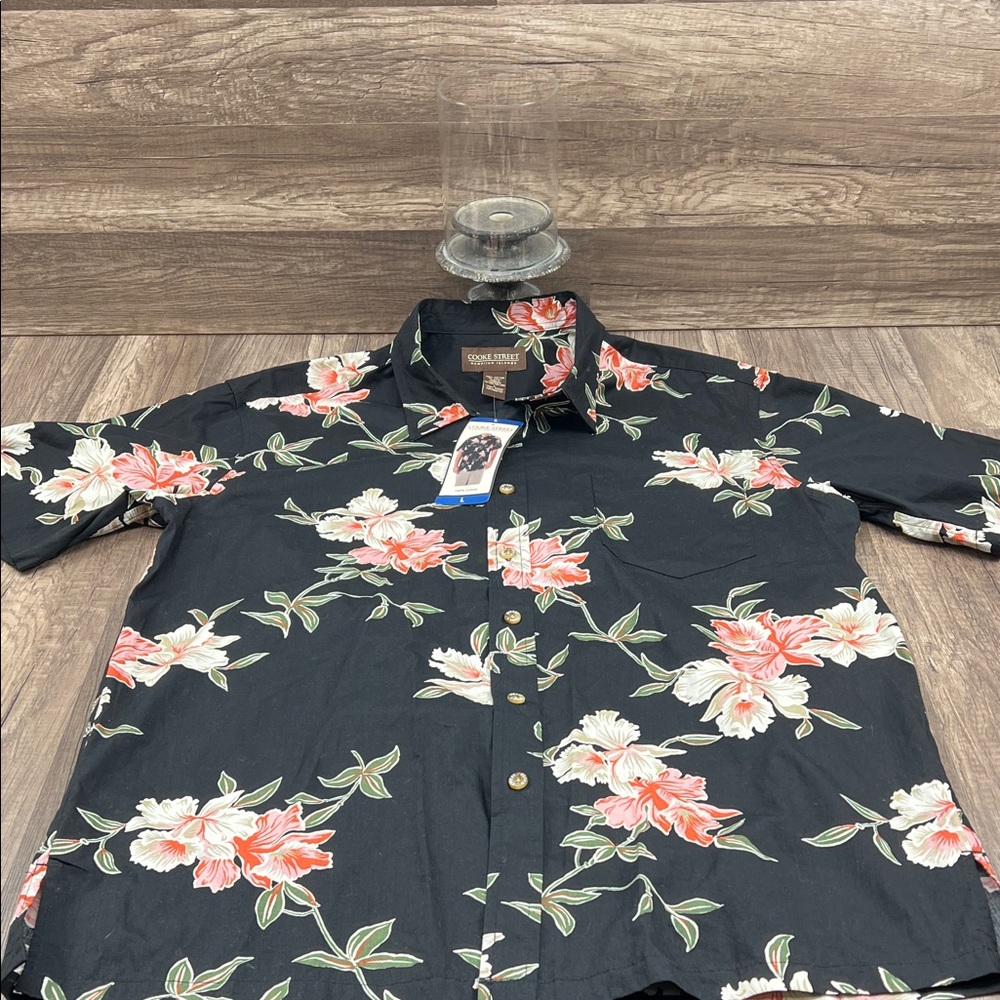 Cook Street Hawaiian Aloha Tropical Black Floral Men's Short Sleeve Shirt